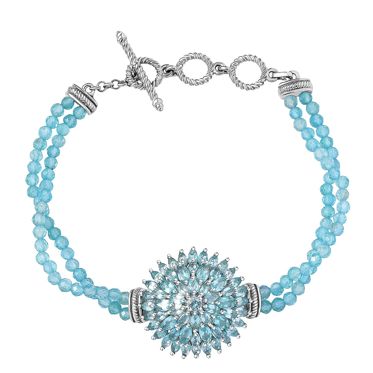 D'Joy Lagoon Apatite 31.00 ctw Chrysanthemum Flower Bracelet in Rhodium Over Sterling (6.50-8.0In) image number 0