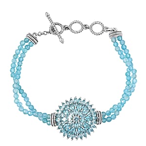 D'Joy Lagoon Apatite 31.00 ctw Chrysanthemum Flower Bracelet in Rhodium Over Sterling (6.50-8.0In)