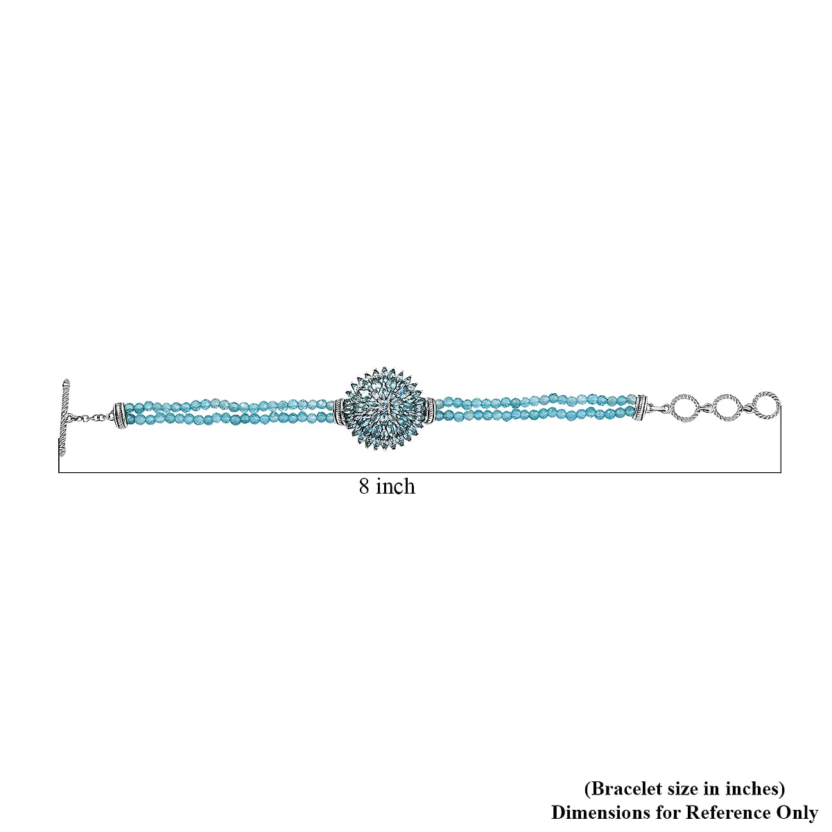 D'Joy Lagoon Apatite 31.00 ctw Chrysanthemum Flower Bracelet in Rhodium Over Sterling (6.50-8.0In) image number 4