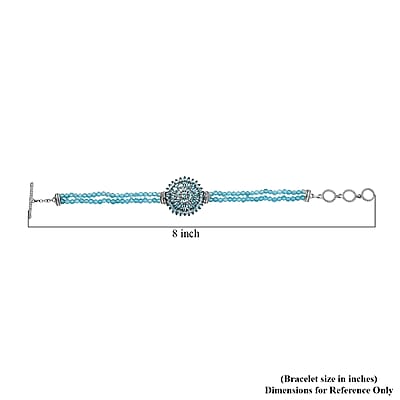 D'Joy Lagoon Apatite 31.00 ctw Chrysanthemum Flower Bracelet in Rhodium Over Sterling (6.50-8.0In)