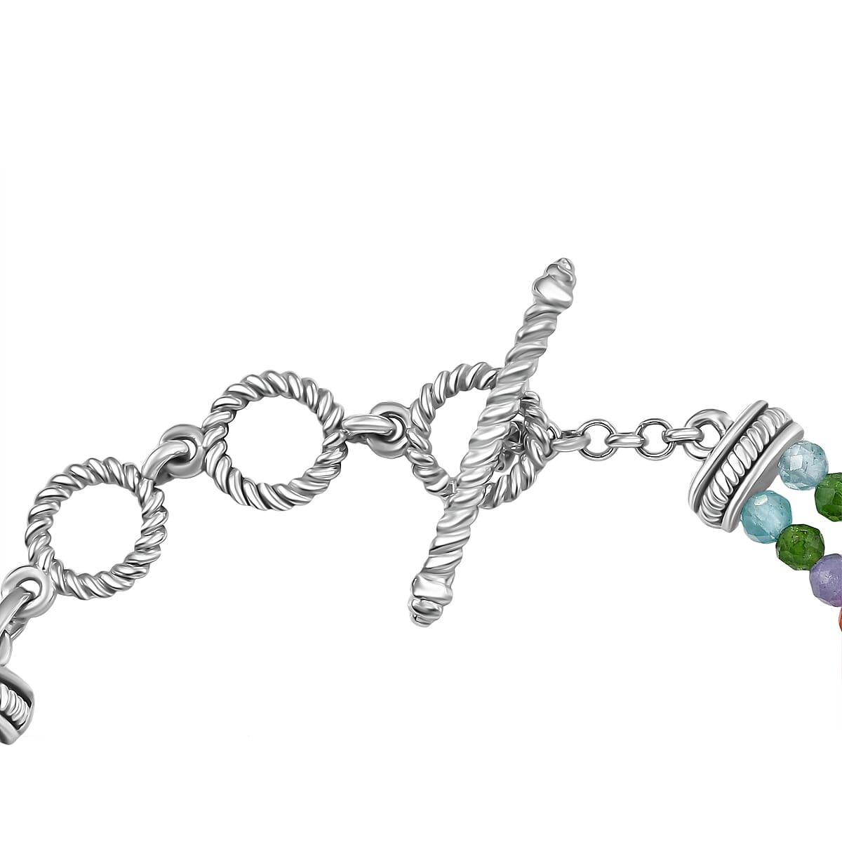 D'Joy Multi Gemstone 41.00 ctw Chrysanthemum Flower Bracelet in Rhodium Over Sterling Silve (6.50-8.0In)  image number 3