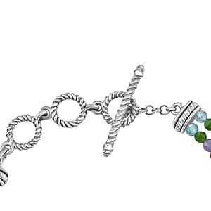 D'Joy Multi Gemstone 41.00 ctw Chrysanthemum Flower Bracelet in Rhodium Over Sterling Silve (6.50-8.0In) 