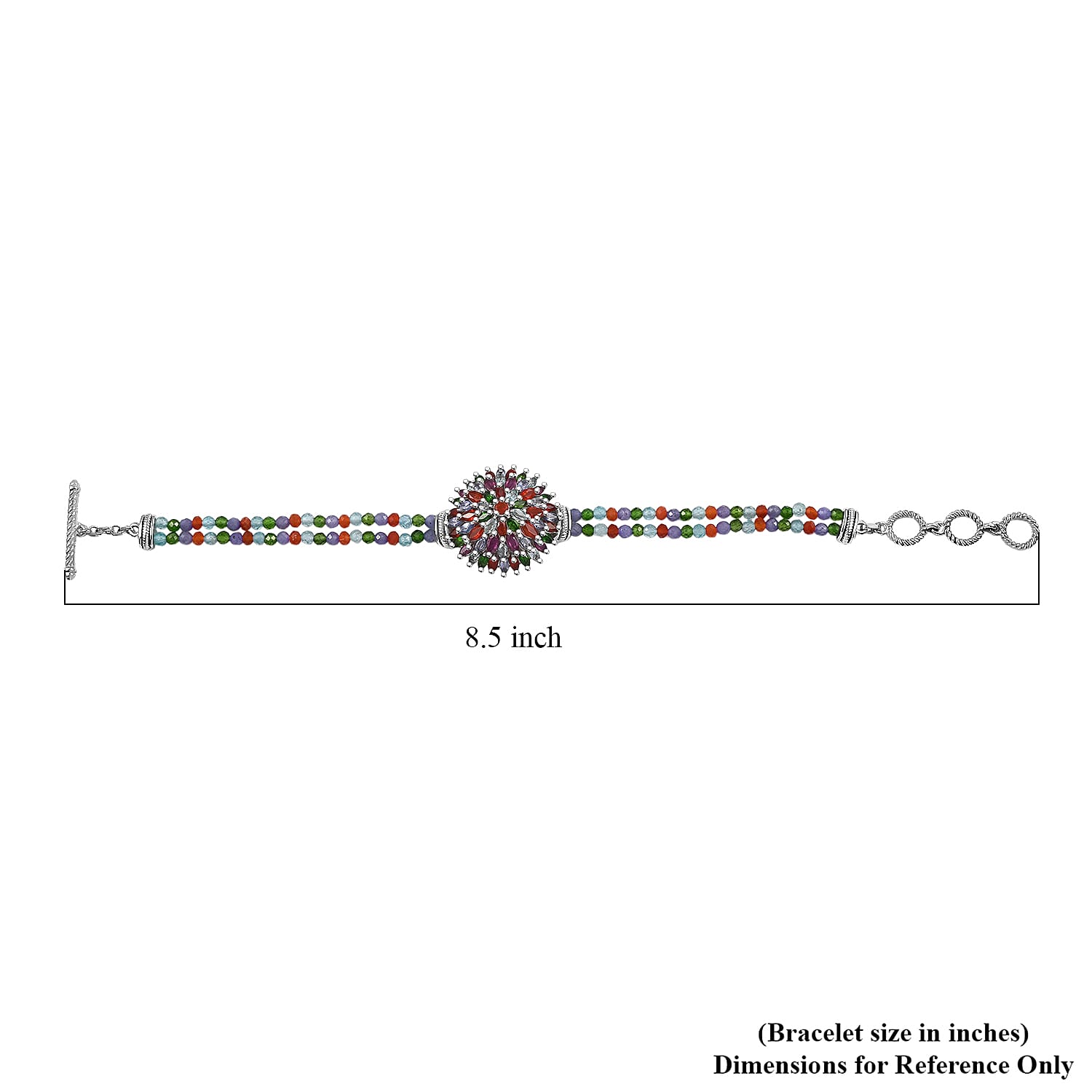 D'Joy Multi Gemstone 41.00 ctw Chrysanthemum Flower Bracelet in Rhodium Over Sterling Silve (6.50-8.0In)