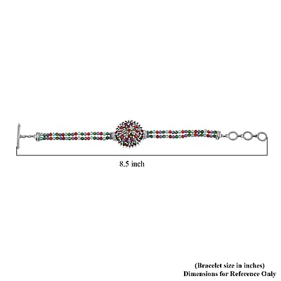 D'Joy Multi Gemstone 41.00 ctw Chrysanthemum Flower Bracelet in Rhodium Over Sterling Silve (6.50-8.0In)