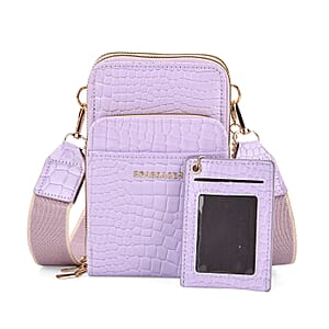 Passage Light Purple Crocodile Embossed Faux Leather Crossbody Bag with Shoulder Strap 47 Inches