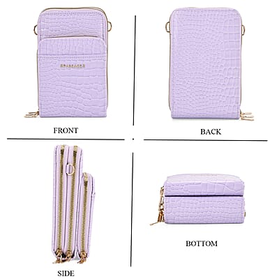 Passage Light Purple Crocodile Embossed Faux Leather Crossbody Bag with Shoulder Strap 47 Inches