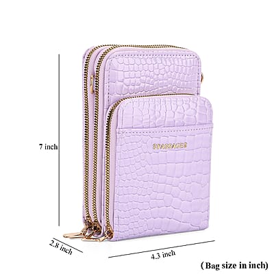 Passage Light Purple Crocodile Embossed Faux Leather Crossbody Bag with Shoulder Strap 47 Inches