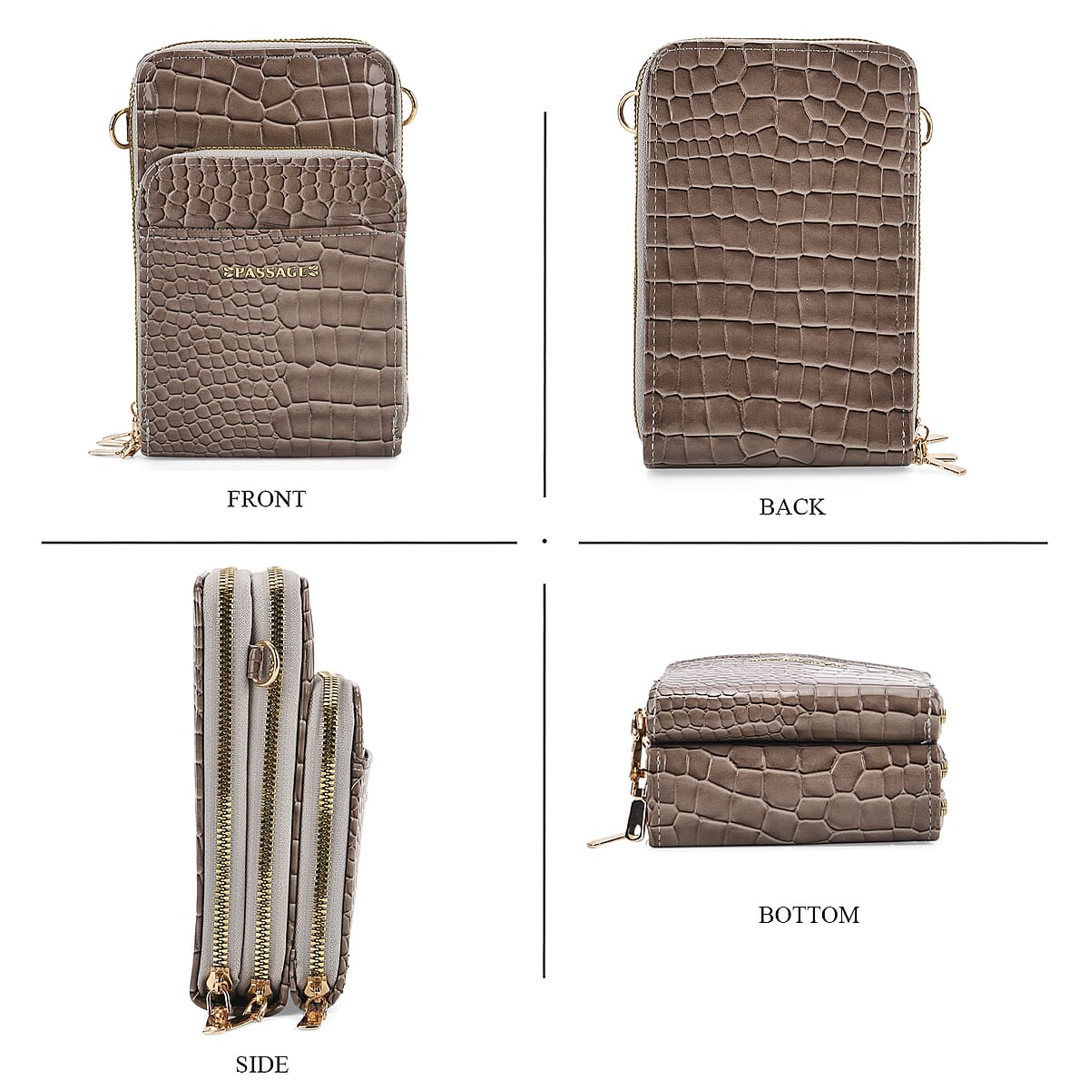 Passage Grey Crocodile Embossed Faux Leather Crossbody Bag with Shoulder Strap 47 Inches image number 4