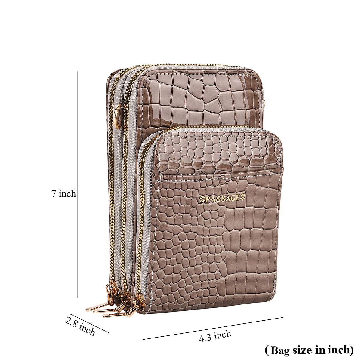 Passage Grey Crocodile Embossed Faux Leather Crossbody Bag with Shoulder Strap 47 Inches image number 8