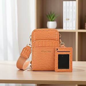 Passage Orange Crocodile Embossed Faux Leather Crossbody Bag with Shoulder Strap 47 Inches