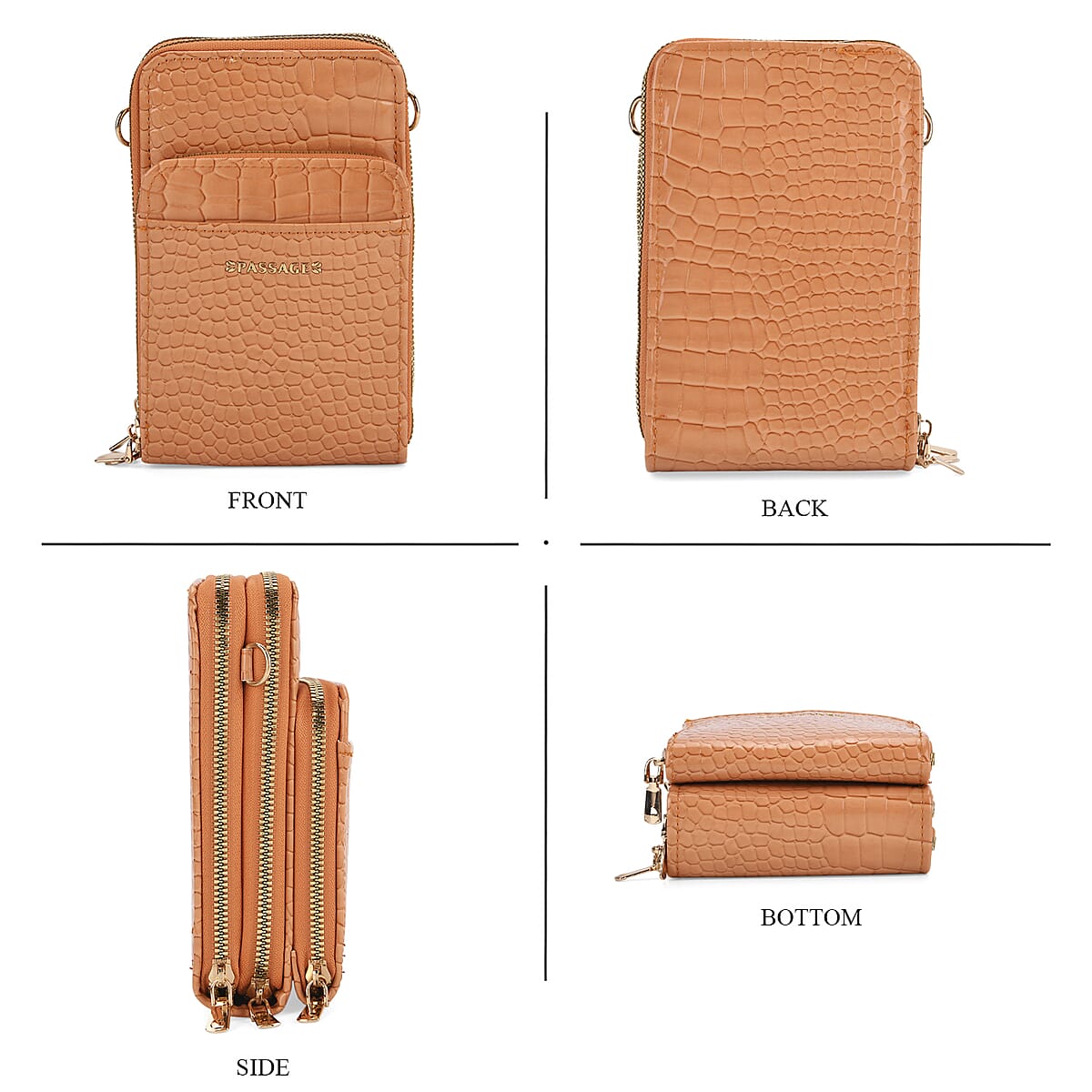 Passage Orange Crocodile Embossed Faux Leather Crossbody Bag with Shoulder Strap 47 Inches image number 4