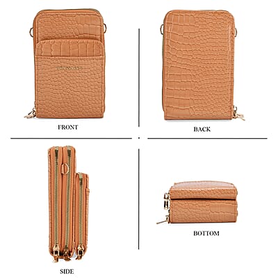 Passage Orange Crocodile Embossed Faux Leather Crossbody Bag with Shoulder Strap 47 Inches