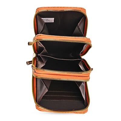 Passage Orange Crocodile Embossed Faux Leather Crossbody Bag with Shoulder Strap 47 Inches