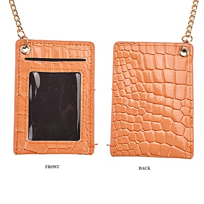 Passage Orange Crocodile Embossed Faux Leather Crossbody Bag with Shoulder Strap 47 Inches
