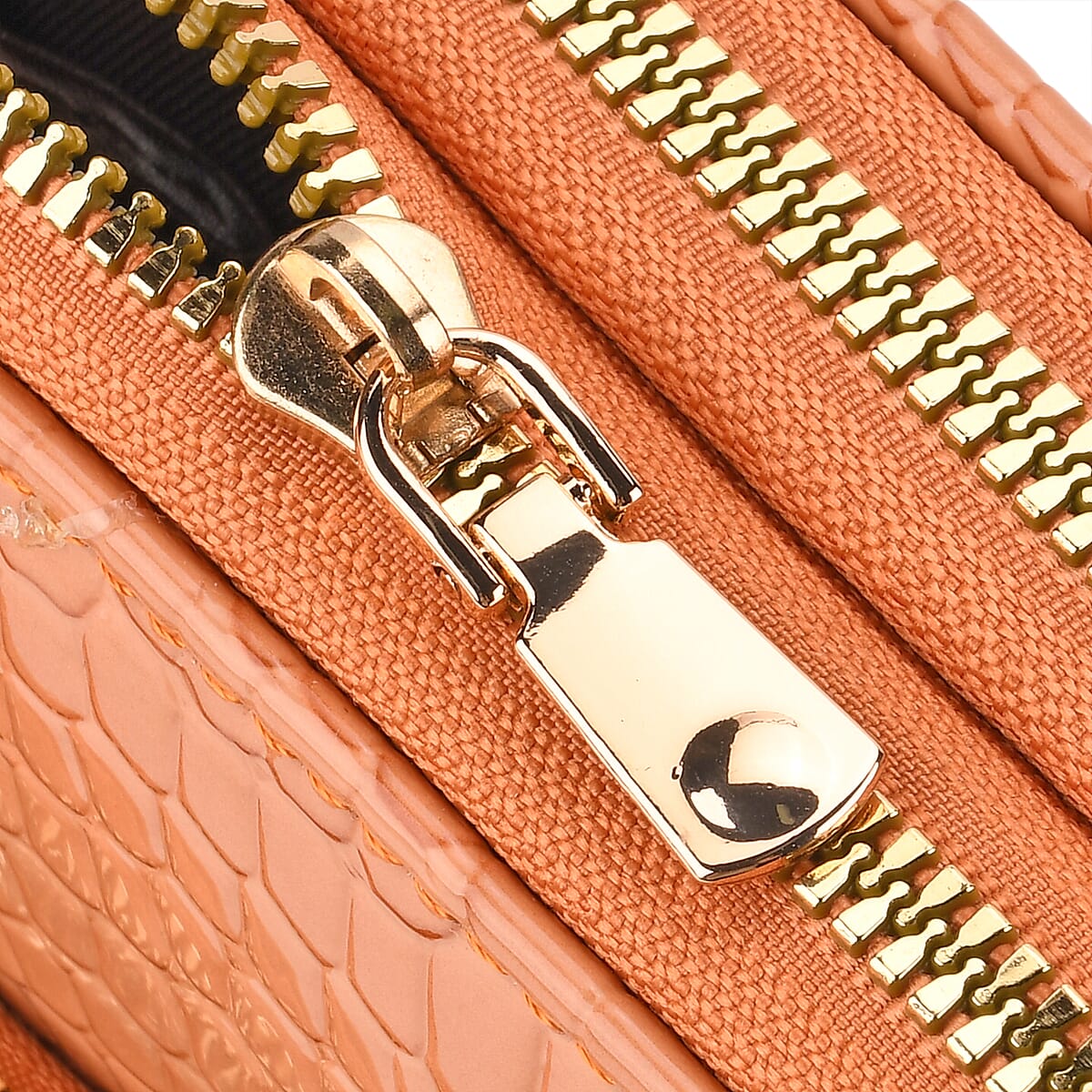 Passage Orange Crocodile Embossed Faux Leather Crossbody Bag with Shoulder Strap 47 Inches image number 7