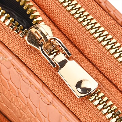 Passage Orange Crocodile Embossed Faux Leather Crossbody Bag with Shoulder Strap 47 Inches