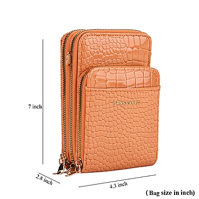 Passage Orange Crocodile Embossed Faux Leather Crossbody Bag with Shoulder Strap 47 Inches