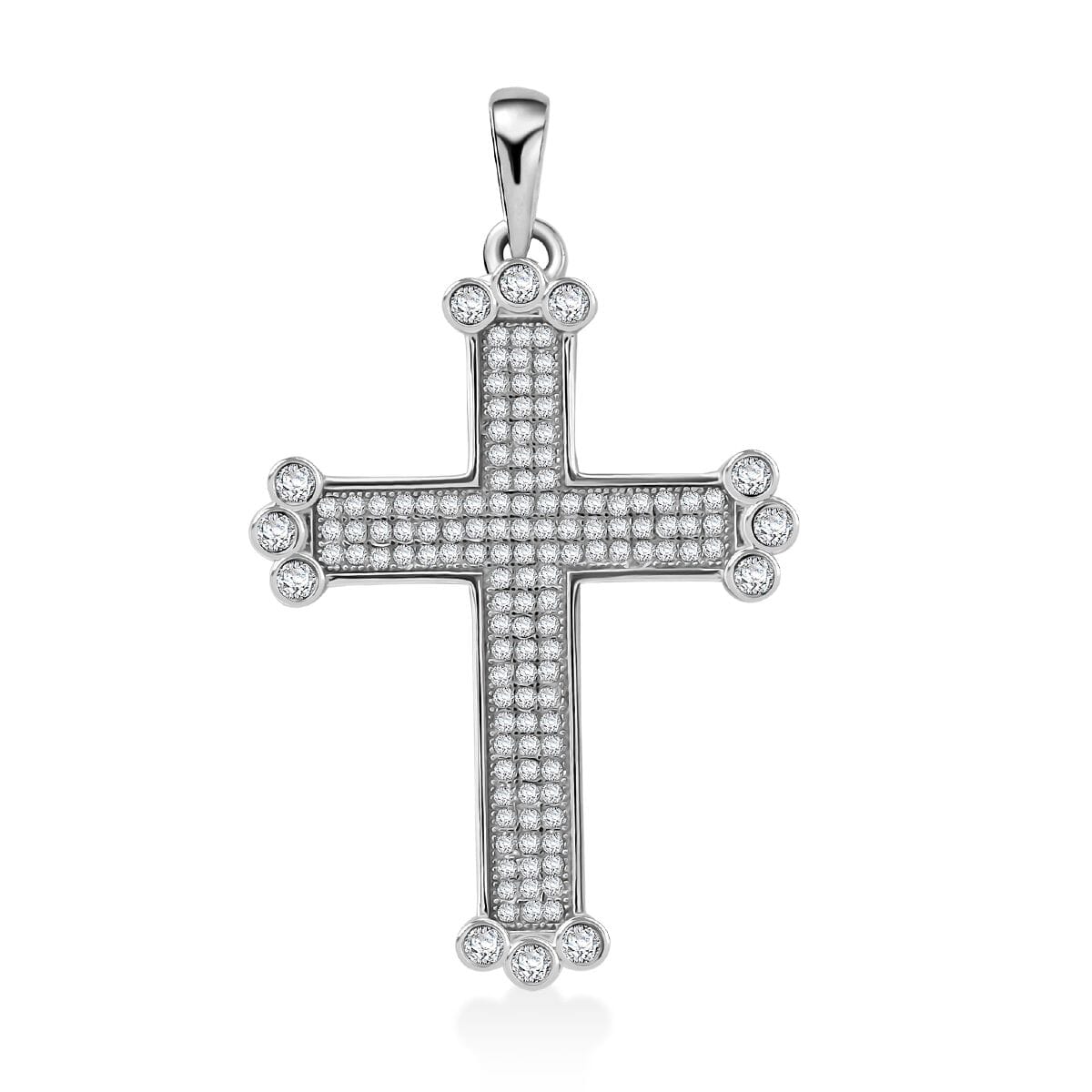 Simulated Diamond 1.40 ctw Cross Pendant without Chain in Rhodium Over Sterling Silver  image number 0