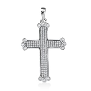 Simulated Diamond 1.40 ctw Cross Pendant without Chain in Rhodium Over Sterling Silver 