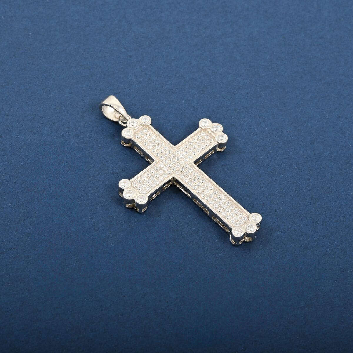 Simulated Diamond 1.40 ctw Cross Pendant without Chain in Rhodium Over Sterling Silver  image number 1