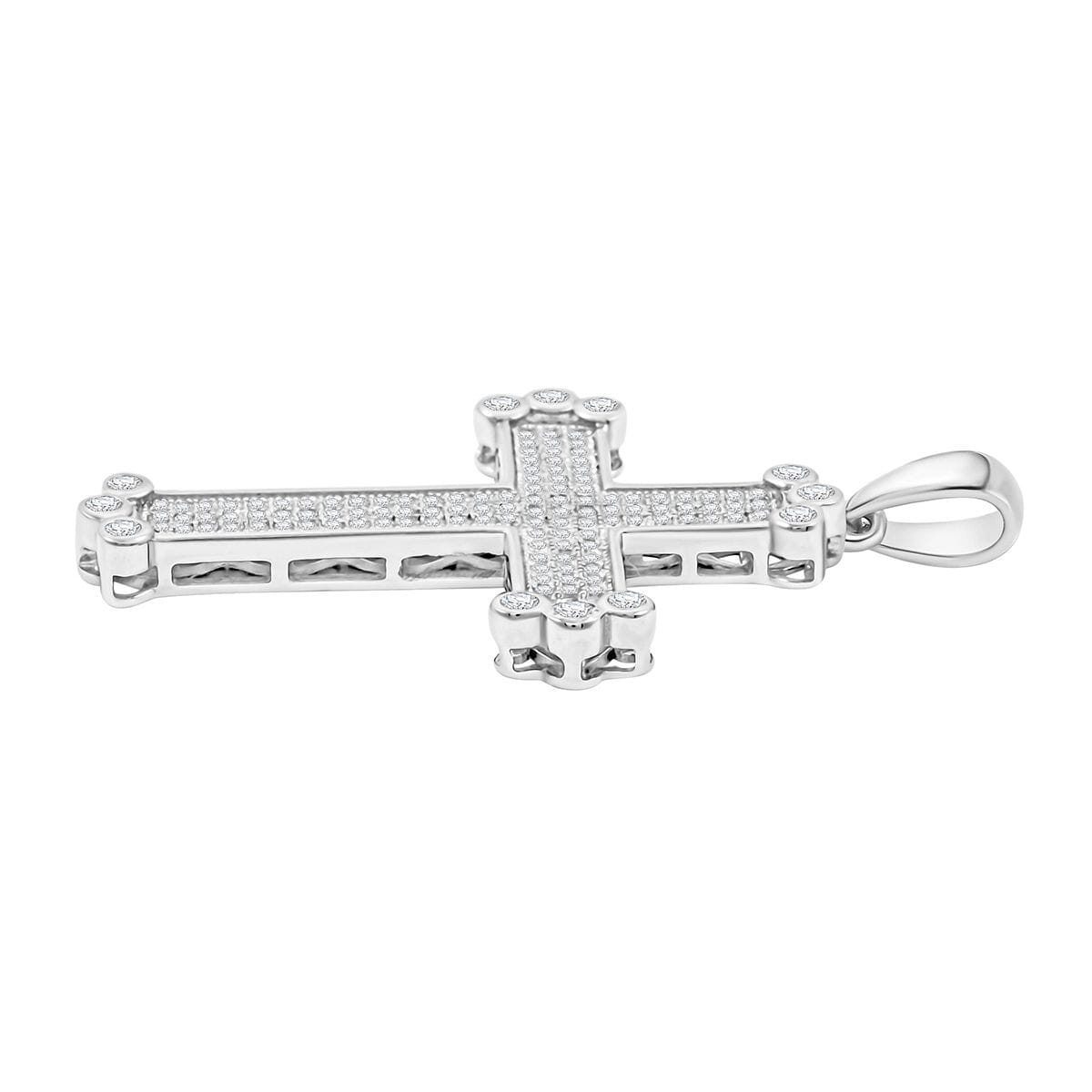 Simulated Diamond 1.40 ctw Cross Pendant without Chain in Rhodium Over Sterling Silver  image number 3