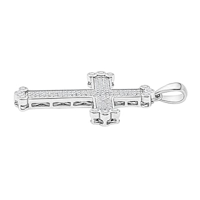 Simulated Diamond 1.40 ctw Cross Pendant without Chain in Rhodium Over Sterling Silver 