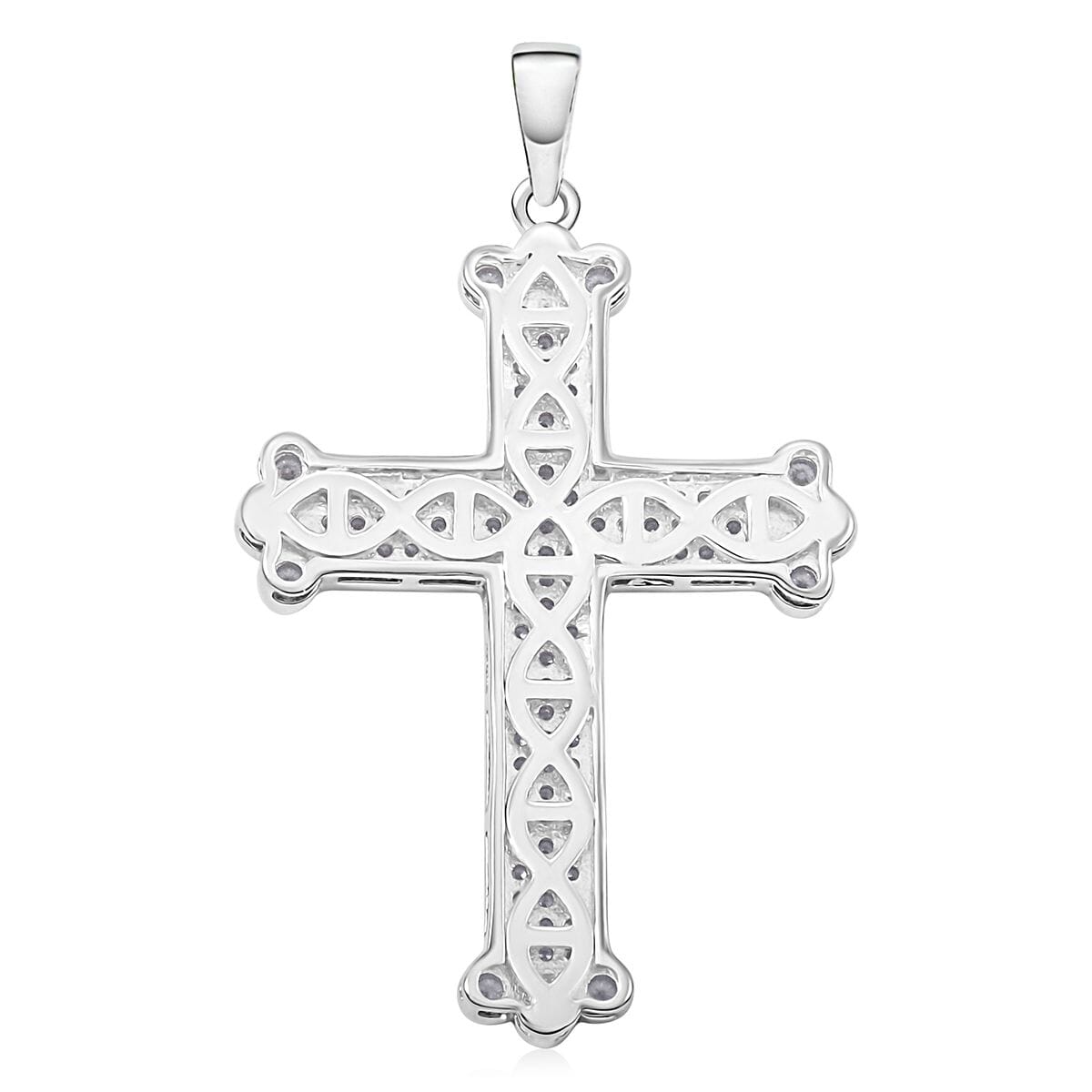 Simulated Diamond 1.40 ctw Cross Pendant without Chain in Rhodium Over Sterling Silver  image number 4