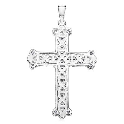 Simulated Diamond 1.40 ctw Cross Pendant without Chain in Rhodium Over Sterling Silver 