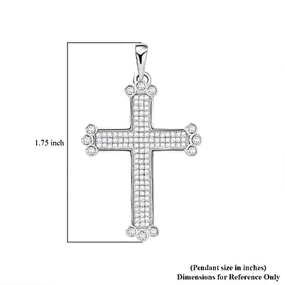 Simulated Diamond 1.40 ctw Cross Pendant without Chain in Rhodium Over Sterling Silver 