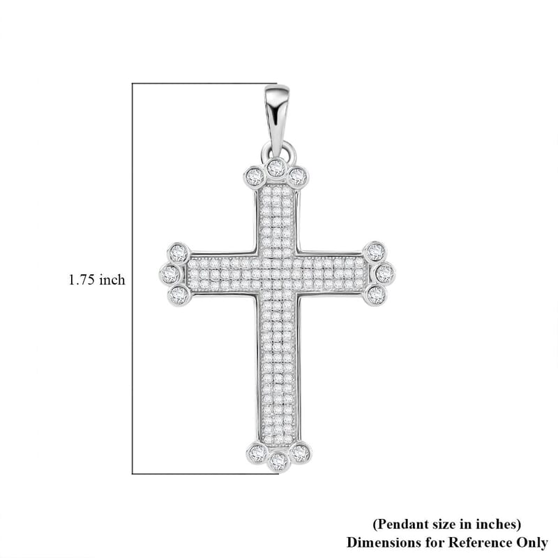 Simulated Diamond 1.40 ctw Cross Pendant without Chain in Rhodium Over Sterling Silver 