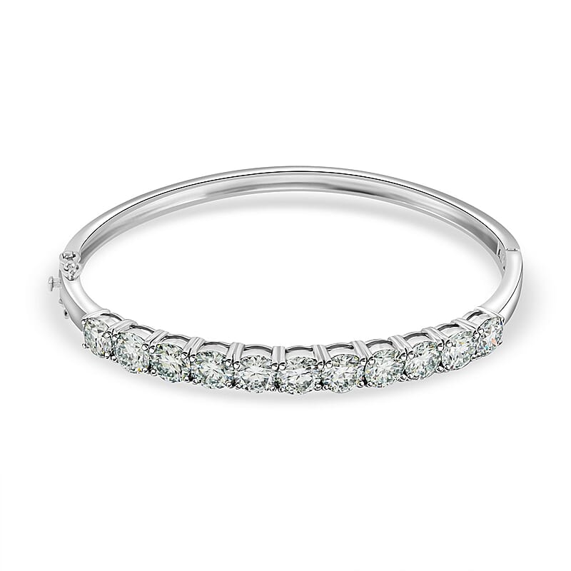 Green Moissanite 11.00 ctw Bangle Bracelet in Rhodium Over Sterling Silver (7.50 In)