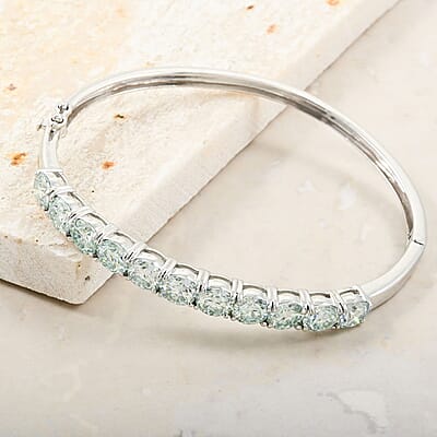 Green Moissanite 11.00 ctw Bangle Bracelet in Rhodium Over Sterling Silver (7.50 In)