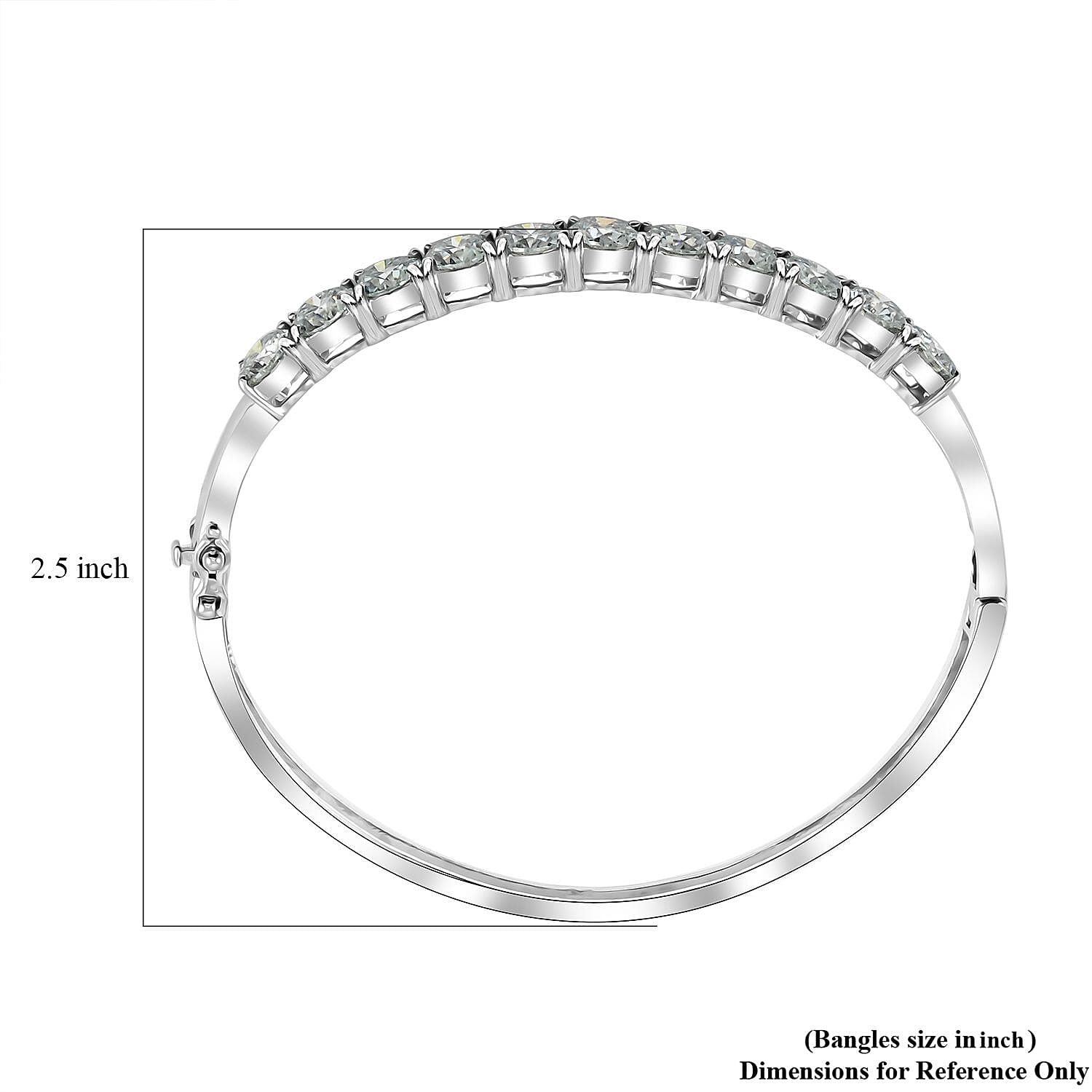 Green Moissanite 11.00 ctw Bangle Bracelet in Rhodium Over Sterling Silver (7.50 In)