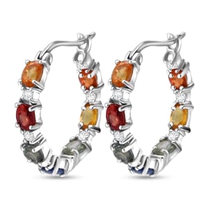 Multi Sapphire and White Zircon 1.70 ctw Earrings in Rhodium Over Sterling Silver 