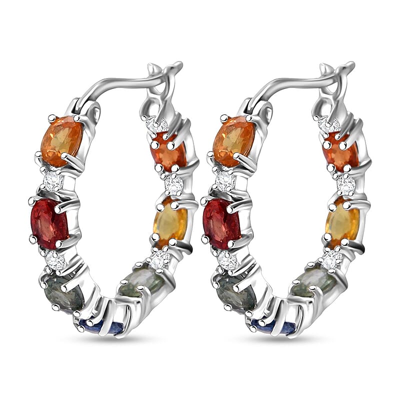 Multi Sapphire and White Zircon 1.70 ctw Earrings in Rhodium Over Sterling Silver 