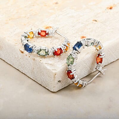 Multi Sapphire and White Zircon 1.70 ctw Earrings in Rhodium Over Sterling Silver 