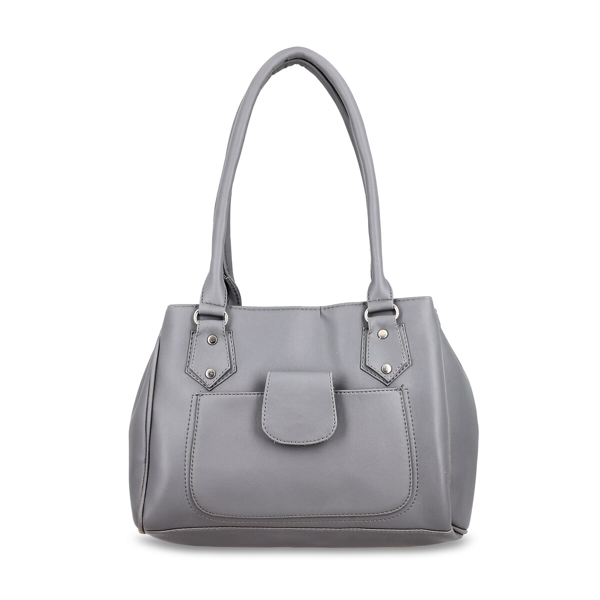 Gray Faux Leather 3 Compartment Handbag with Dual Handles image number 0