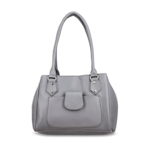 Gray Faux Leather 3 Compartment Handbag with Dual Handles