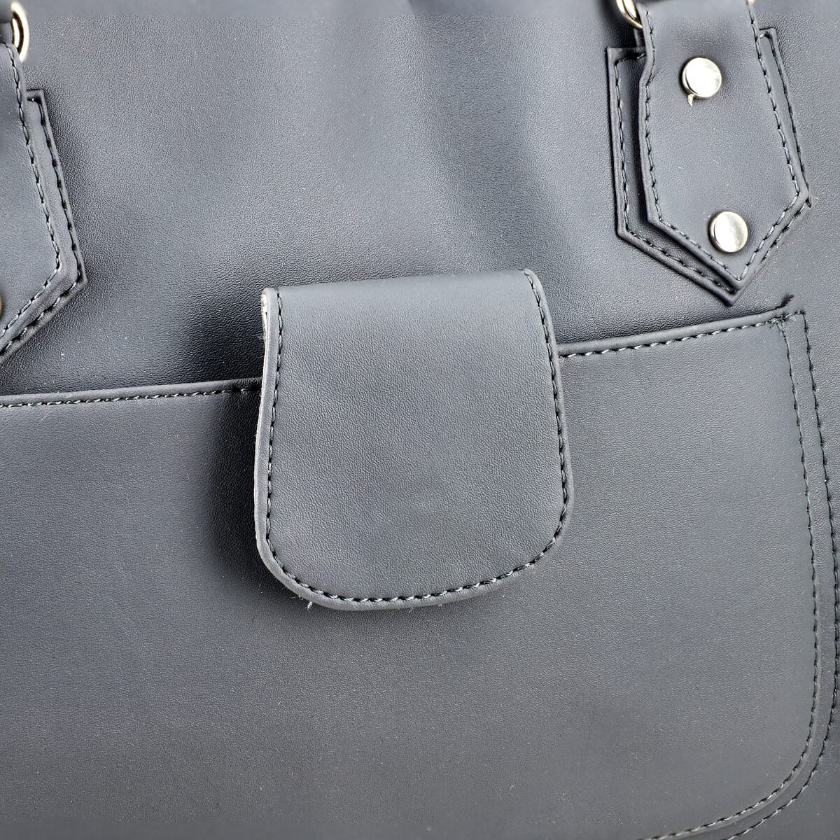 Gray Faux Leather 3 Compartment Handbag with Dual Handles image number 7