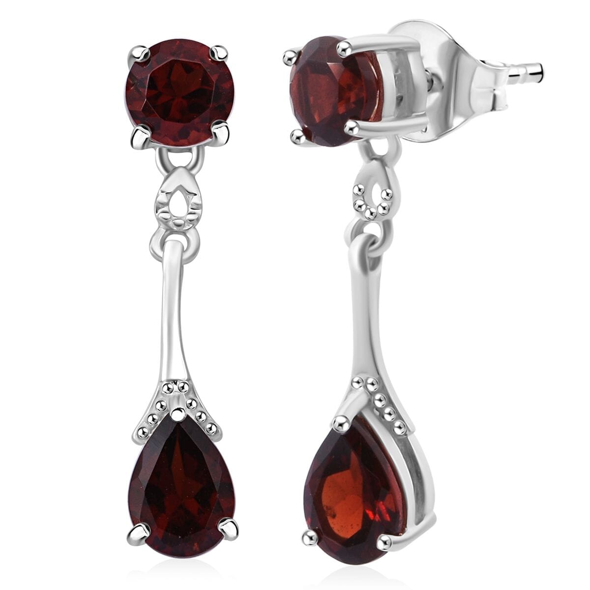 Mozambique Garnet 3.15 ctw Earrings in Rhodium Over Sterling Silver  image number 0