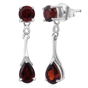 Mozambique Garnet 3.15 ctw Earrings in Rhodium Over Sterling Silver 