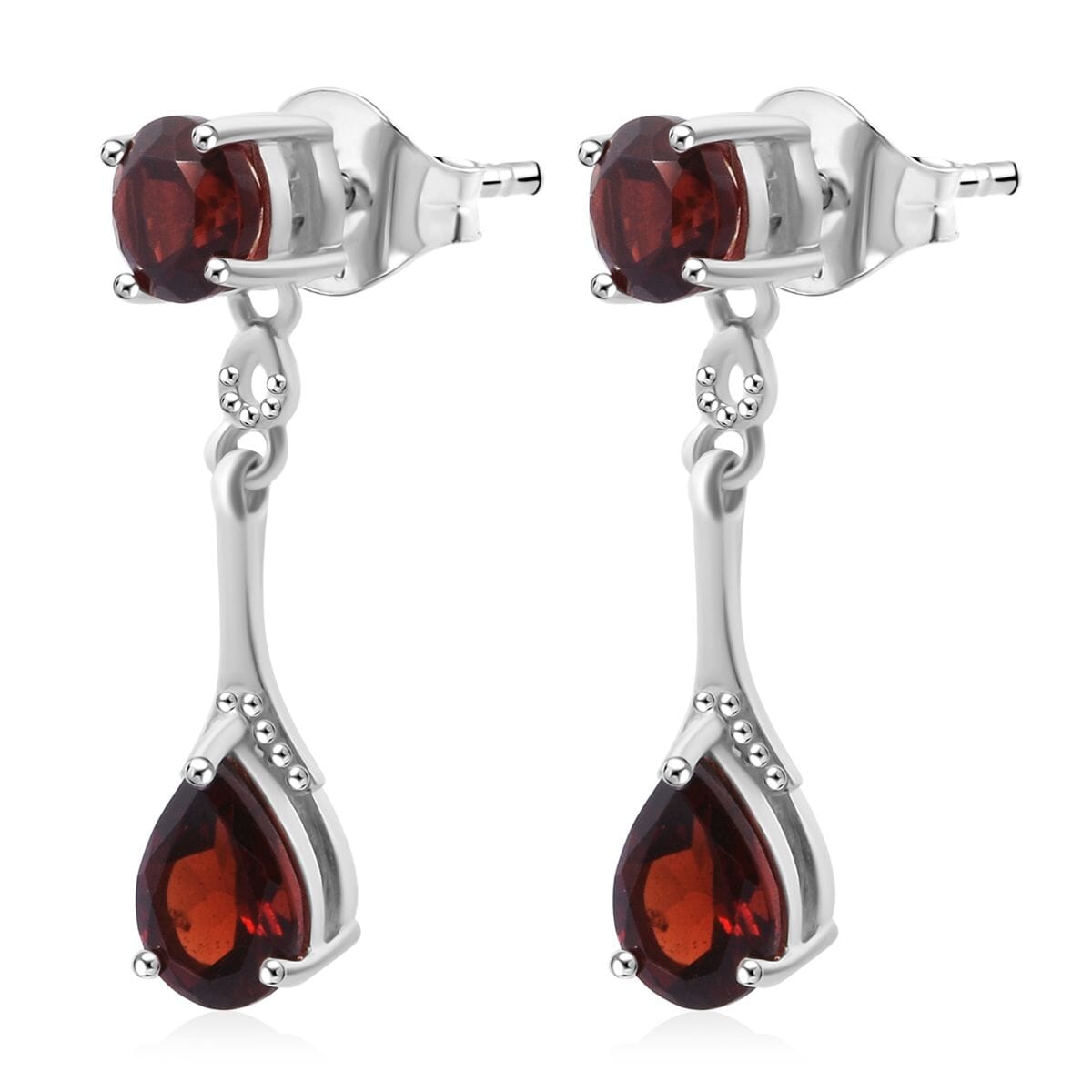 Mozambique Garnet 3.15 ctw Earrings in Rhodium Over Sterling Silver  image number 2