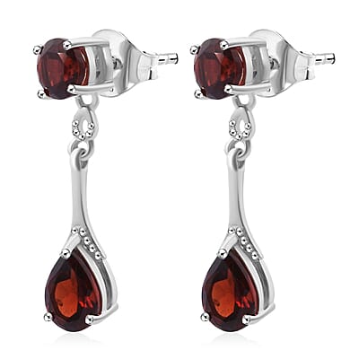 Mozambique Garnet 3.15 ctw Earrings in Rhodium Over Sterling Silver 