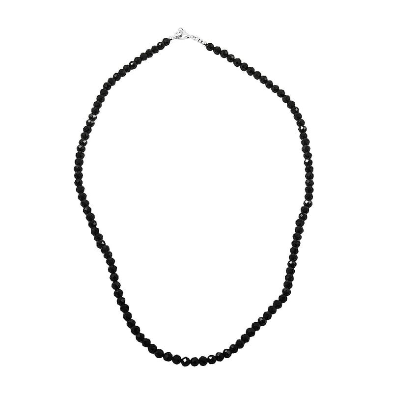 Thai Black Spinel 55.00 ctw Beaded Necklace 18 Inches in Sterling Silver 