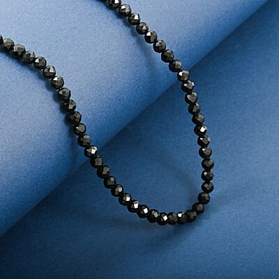 Thai Black Spinel 55.00 ctw Beaded Necklace 18 Inches in Sterling Silver 