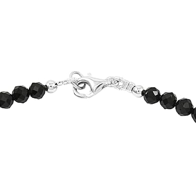 Thai Black Spinel 55.00 ctw Beaded Necklace 18 Inches in Sterling Silver 