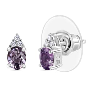 D'Joy Royal Lavender Spinel and Diamond 0.90 ctw Floral Bloom Earrings in Rhodium Over Sterling Silver