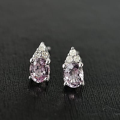 D'Joy Royal Lavender Spinel and Diamond 0.90 ctw Floral Bloom Earrings in Rhodium Over Sterling Silver