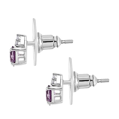 D'Joy Royal Lavender Spinel and Diamond 0.90 ctw Floral Bloom Earrings in Rhodium Over Sterling Silver