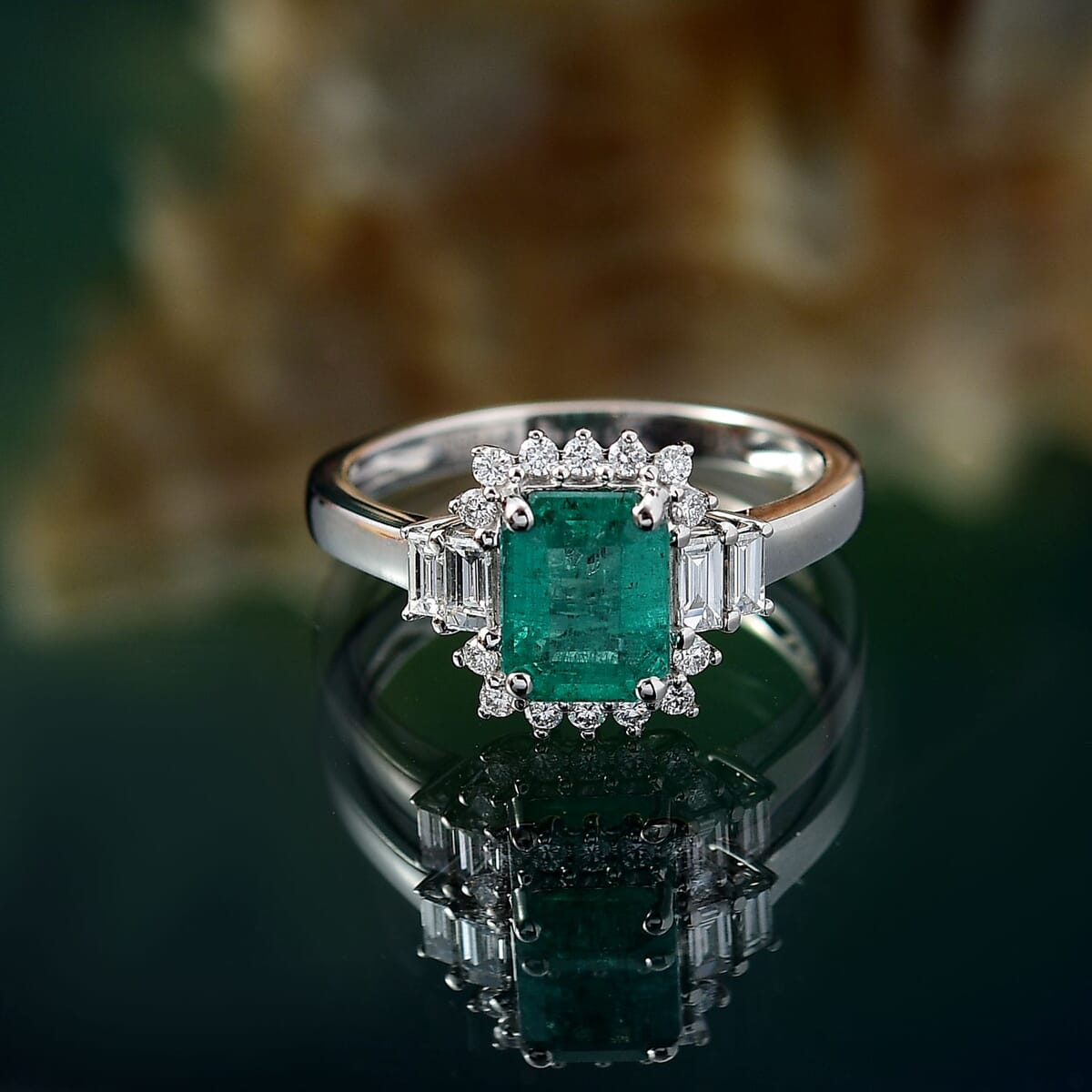 Certified & Appraised Rhapsody AAAA Kagem Zambian Emerald and E-F VS Diamond 2.05 ctw Ring in 950 Platinum (Size 6.0)  image number 1